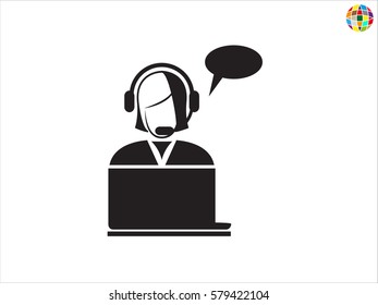 woman operator, headphones, icon, vector illustration eps10