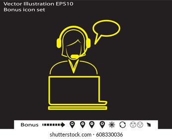 woman operator, headphones, icon, vector illustration eps10
