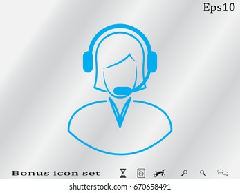 woman operator, headphones, icon, vector illustration eps10