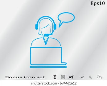 woman operator, headphones, icon, vector illustration eps10
