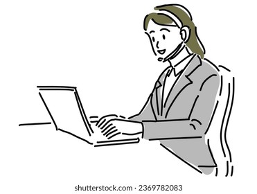 operador femenino con ilustración intercom de dibujo manual, vector