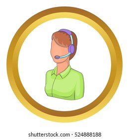 Woman operator vector icon in golden circle, cartoon style isolated on white background