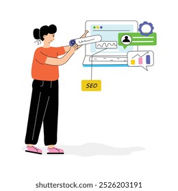 Woman optimizing website content to improve search engine ranking