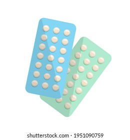 Woman oral contraceptives. Pack of tablets. Everyday blister pf vitamins. Flat vector illustration. 