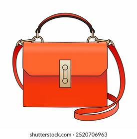 Woman Orange Bag, Shoulder Bag, Bags Design Isolated In White Background, Realistic Fashion Vector