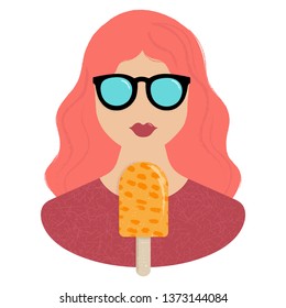 Woman and orange icream icon with hand draw and texture detail