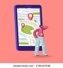 Woman Ordering Taxi Driver or Food Delivery Using Mobile Application on Smartphone. Customer Character Waiting Car. Smart App for Auto Service Order by Phone City Life. Cartoon Vector Illustration