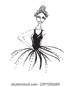 Woman outline illustration image. 
Hand drawn image artwork of female. 
Simple cute original logo of a monochrome girl.
Hand drawn vector illustration for posters, cards, t-shirts.