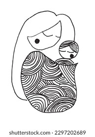 Woman outline illustration image. 
Hand drawn image artwork of female. 
Simple cute original logo of a monochrome girl.
Hand drawn vector illustration for posters, cards, t-shirts.