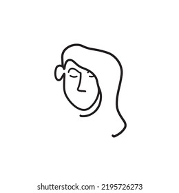 Woman outline silhouette, face. Modern woman portrait, boho print. Line art, emblem, vector illustration.