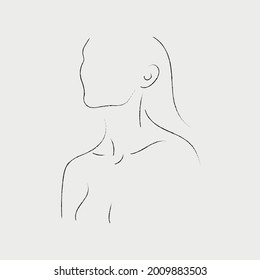 Woman Outline Silhouette. Line Women Body Art. Girl Face. Woman Beauty Fashion Contour. Modern Minimalist Style. Vector Illustration.