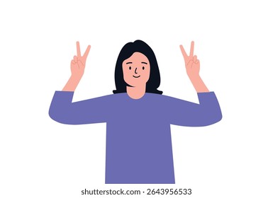 Woman with Outstretched Hands Expressing Freedom vector illustration.