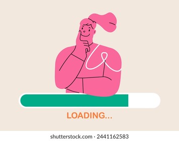 Woman over loading bar progress uploading. Colorful vector illustration
