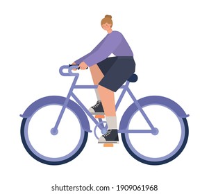 woman over a purple bycicle on a white background vector illustration design