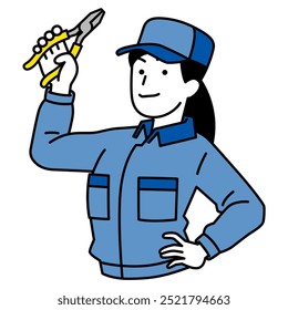 Woman in overalls holding pliers
