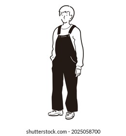 
A woman in overalls. Vector material with simple design