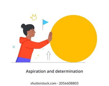 Woman overcomes obstacles. Character strives for success despite difficulties. Entrepreneur finds solution to problem and achieves goals. Cartoon flat vector illustration isolated on white background