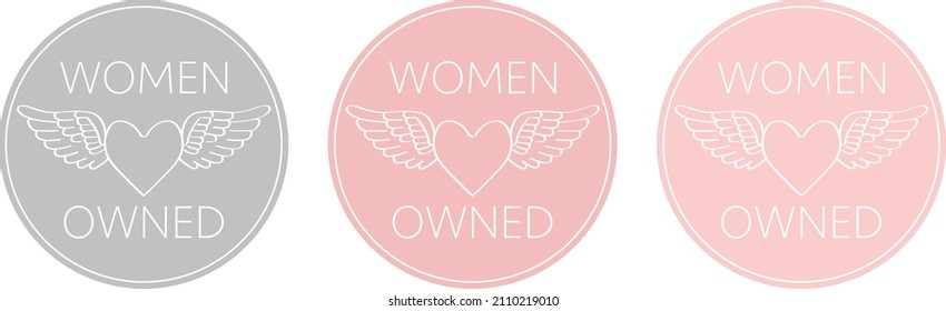 Woman Owned Business icon logo emblem sign seal sticker tag label stamp vector isolated on white background hand drawn style for small business product packaging sale advertisement gray grey pink