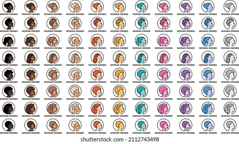 Woman Owned Icons - Human Diversity Logo of Women with Unique Hairstyle Colors