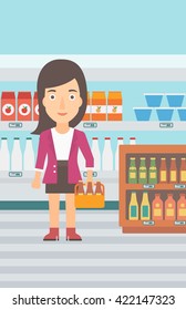 Woman with pack of beer.