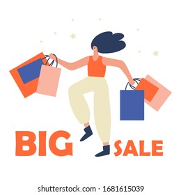 woman with packages and inscription sale vector illustration