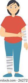 Woman with Pain and Injury. Vector Character Isolated on White Background