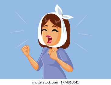 Woman in Pain Suffering Severe Toothache. Adult person with bandage feeling bad from untreated cavities

