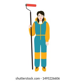 Woman with paint roller icon. Flat illustration of woman with paint roller vector icon for web design