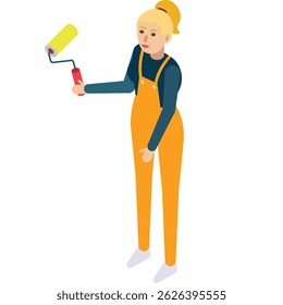 Woman painter vector female worker character icon