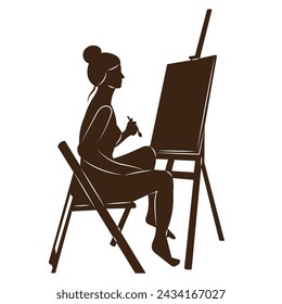 woman painting at easel silhouette on white background vector