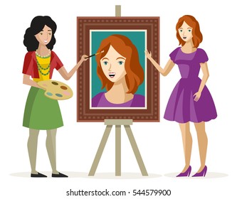 woman painting a girl portrait