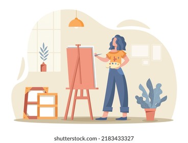 Woman Painting Home Young Girl Paints Stock Vector (Royalty Free ...