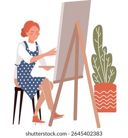 mulher pintura imagem em canvs cavalete vetor hobby ícone isolado no branco