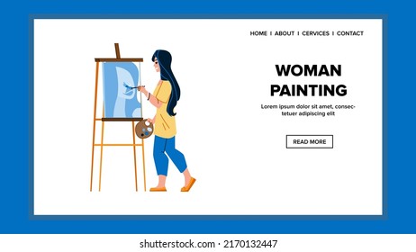 woman painting vector. artist person, art paint, young hobby girl woman painting character. people flat cartoon illustration