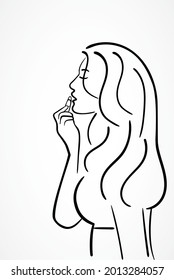 Woman Paints her Lips Continuous One Line Vector Drawing. Style Template with Abstract Female Face and Lipstick. Modern Minimalist Simple Linear Style. Beauty Fashion Design