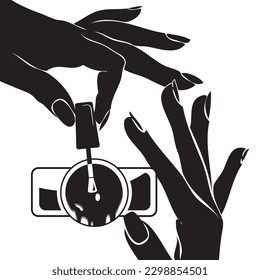 Woman paints her nails top view. Vector illustration.