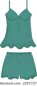 Woman pajama with top and shorts. Vector illustration of sleepwear.