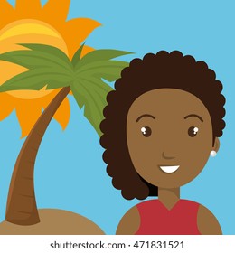 woman palm sun travel vector illustration graphic