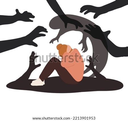 Woman with panic attack, PTSD, phobias, fears, phobias, Paranoia, hallucinations, schizophrenia. Psychological problems. Mental health collection. Flat vector illustration Stock foto © 
