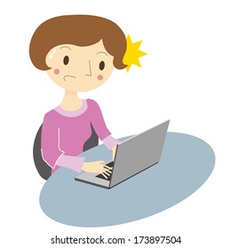 Woman panic by operating the laptop