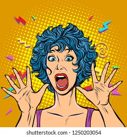 woman panic, fear, surprise gesture. Pop art retro vector illustration. Girls 80s