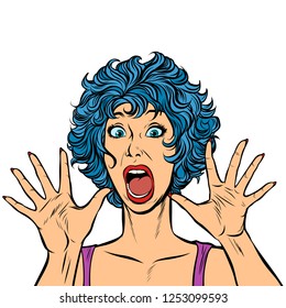 woman panic, fear, surprise gesture. Pop art retro vector illustration. Girls 80s