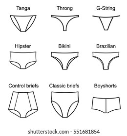 Woman panties. Feminine collection. Underwear panties types. Vector underpants icon