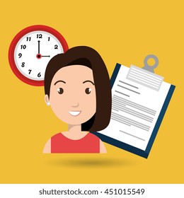 woman with papers and watch isolated icon design, vector illustration  graphic 