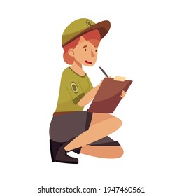 Woman as Park Ranger in Khaki Cap Protecting and Preserving National Parkland Detecting Violation Vector Illustration