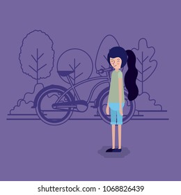 woman in the park scene with bicycle