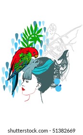 woman and parrot