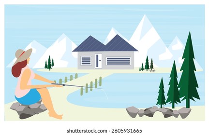 A woman participating in fishing activities at the ponds.