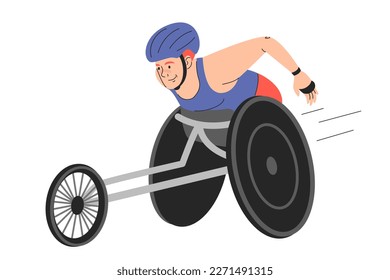 Woman participating in wheechair racing vector isolated. Illustration of a person taking part in sport games. Concept of competition.