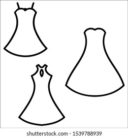 Woman party fashion dress, vector icon isolated on white background. 